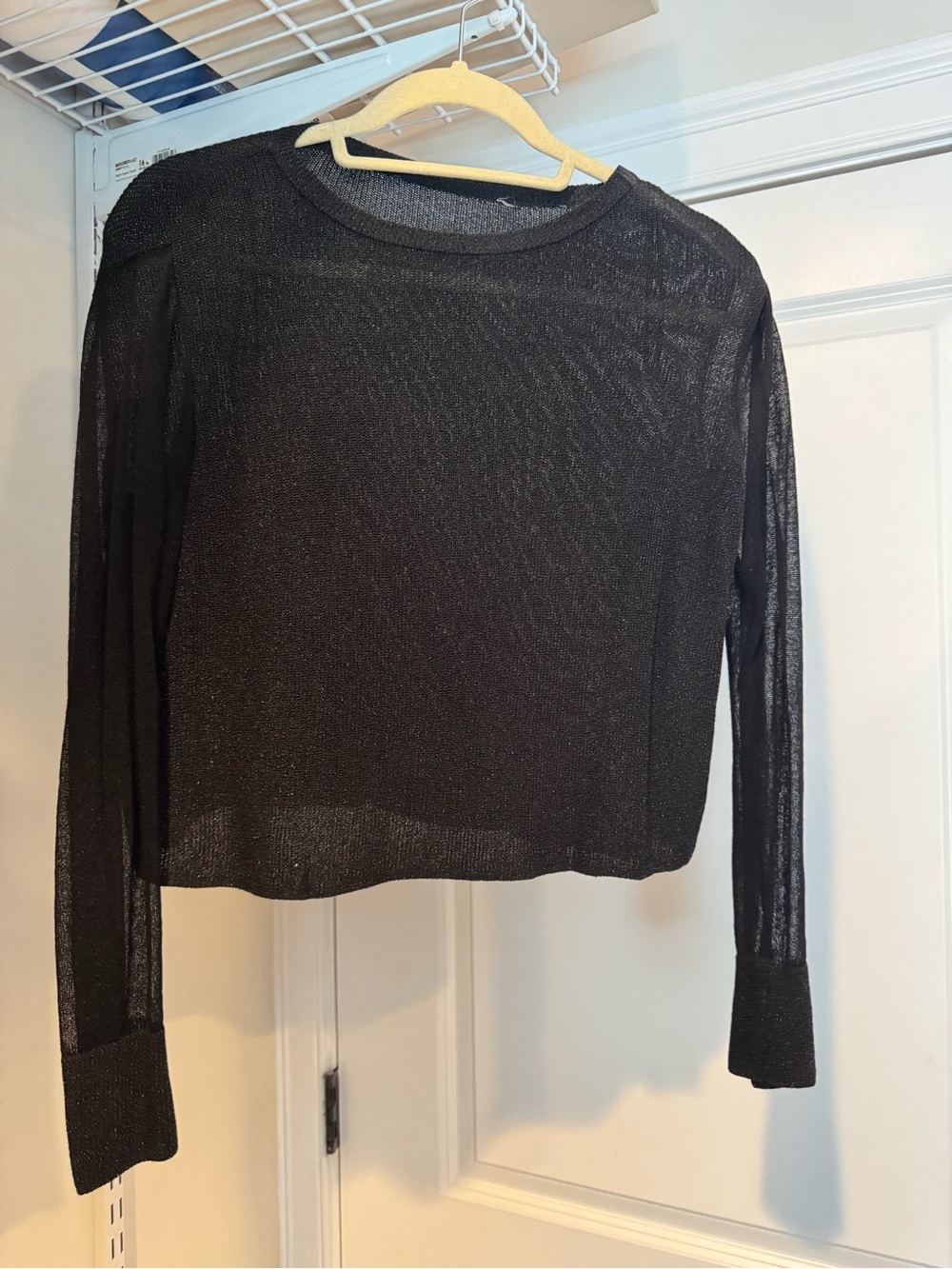 Black Long-Sleeve Sheer Knit Top - Women's